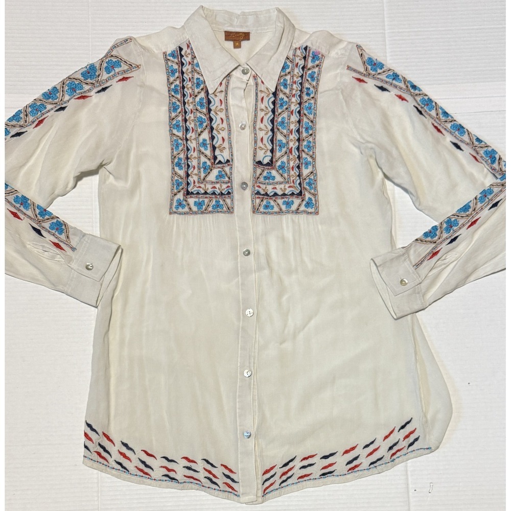 SCULLY - Women's Long Sleeve Button Embroidered Western Collared Shirt - Medium